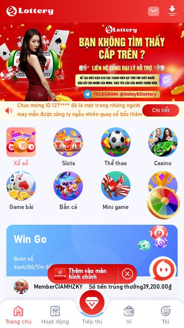 Screenshot 14/03/2025 92lottery.co 92lottery Chúc mừng ID 127**** đã là một trong những người may mắn được công ty ngẫu nhiên quay số bốc thăm nhận được tiền thưởng 45**** VND bộ phận tài vụ đã chuyển khoản trực tiếp vào tài khoản ngân hàng của quý khách, vui lòng kiểm tra lại số dư , chúc quý khách có những trải nghiệm thú vị khi đến với 92lottery . Xin Cảm Ơn !Chi tiếtXổ sốSlotsThể thaoCasinoGame bàiBắn cáMini gamePhổ biếnWin GoĐ