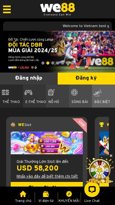 Screenshot 24/05/2025 we88plays.com WE88 Trang cá cược Casino trực tuyến uy tín hàng đầu Việt Nam 2025 × Tải xuống WE88 Ứng dụng WE88 ngay Tải xuống × Tải xuống WE88 Ứng dụng WE88 ngay Tải xuống Thưởng chào mừng thành viên 100% dành cho người chơi mới Đăng ký Đã là thành viên?   Đăng nhập tại đây Trang chủ THỂ THAO E-THỂ THAO NỔ HŨ SÒNG BÀI ĐẶC BIỆT BẮN CÁ XỔ SỐ KHUYẾN MÃI WEPredict WESpin WESlot WESponsor VIP ỨNG DỤNG WE88 Khu vực và ngô