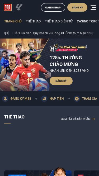 Screenshot 11/04/2025 m88a.club M88 - Nhà cái cá cược hàng đầu Châu Á - Trang chủ chính thức M88 - Nhà cái cá cược hàng đầu Châu Á - Trang chủ chính thức Đăng Nhập ĐĂNG KÝ Tiếng Việt ₫ 150% THƯỞNG CHÀO MỪNG Thành viên mới ĐĂNG KÝ NGAY Đã là thành viên hay chưa?  Đăng nhập tại đây Trang Chủ Thể Thao THỂ THAO ĐIỆN TỬ Casino Trực Tuyến MỚI Slots/Bắn Cá MỚI ĐÁ GÀ MỚI TRADING Keno/Xổ Số MỚI P2P ĐỘC QUYỀN Khuyến Mãi VIP Link k
