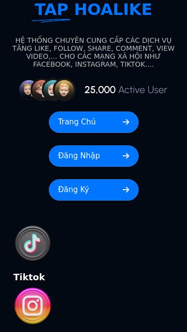 Screenshot 26/05/2025 taphoalike.net taphoalike.net HỆ THỐNG DỊCH VỤ MẠNG XÃ HỘI, SOCIAL MEDIA MARKETING 2024 | taphoalike.net TAP HOALIKE HỆ THỐNG CHUYÊN CUNG CẤP CÁC DỊCH VỤ TĂNG LIKE, FOLLOW, SHARE, COMMENT, VIEW VIDEO,... CHO CÁC MẠNG XÃ HỘI NHƯ FACEBOOK, INSTAGRAM, TIKTOK.... Trang Chủ Đăng Nhập Đăng Ký Tiktok Instagram Facebook Youtube Twitter Spotify Telegram Xem Qua Các Tính Năng Giao Diện Người Dùng Thân Thiện Chúng tôi có một Giao Diện Thân Thiện và Hấp Dẫn, trông 