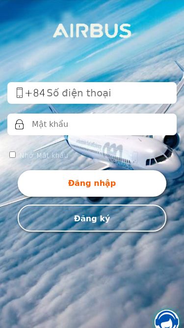 Screenshot 10/05/2025 z-airbus.shop Airbus +84 Nhớ Mật khẩu Đăng nhập Đăng ký