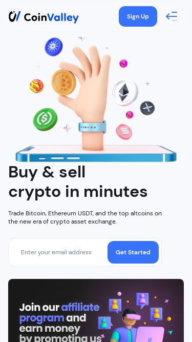 Screenshot 28/02/2025 coinvalley.io CoinValley • Cryptocurrency Exchange Sign Up Home Exchange Prices Wallets Buy crypto Rewards Activities Blog Log In Sign Up English Español Português 中文 हिन्दी العربية USD EUR GBP JPY AUD CAD CHF CNY KRW TRY PLN DKK NZD SGD TRY ZAR BRL INR MXN CZK Trade Markets Buy crypto Rewards Referral Affiliate VIP Log In Sign Up Buy & sell crypto in minutes Trade Bitcoin, Ethereum USDT, and the top altcoins on the new era of crypto asset exchange. Get Started slide 9 of 5 All Top Gainers 