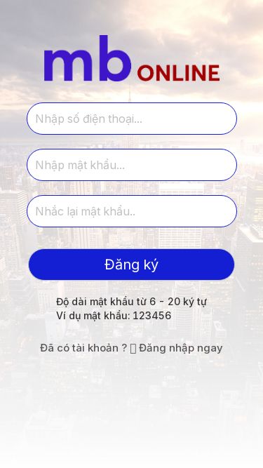 Screenshot 11/05/2025 tienichmmbba.com Đăng ký Độ dài mật khẩu từ 6 - 20 ký tự Ví dụ mật khẩu: 123456 Đã có tài khoản ? 