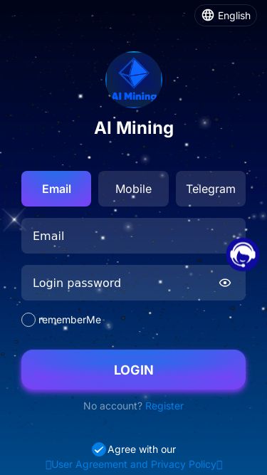 Screenshot 03/03/2025 66ud.com AI Mining AI MiningEnglish EnglishAI MiningEmailMobileTelegramrememberMeLoginNo account? RegisterAgree with our《User Agreement and Privacy Policy》MineLeaderboardUpgradeTeamMe