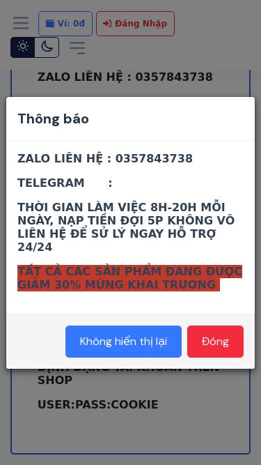 Screenshot 05/05/2025 accroblox.site shop acc roblox uy tín giá rẻ nhất hiện tại Select Language: Vietnamese Vietnamese English Select Currency: VND VND USD Số Dư 0đ - Giảm: 0% Trang Chủ Mua Tài Khoản ACC BLOX FRUITS SCRIPT HACK ( LOẠI PASS LẠI ) SCRIPT HACK ( LOẠI NEW ) UG PHONE TÚI MÙ TỰ BÁN ACC BLOX FRUIT - CÓ TRÁI VIP ACC FREE Lịch Sử Mua Hàng Tiếp Thị Liên Kết Tạo Website Con Nạp Tiền Ngân Hàng Hoá Đơn Nạp Thẻ Khác Bài Viết FAQ Ví: 0đ Đăng Nhập Notifications Bạn chư