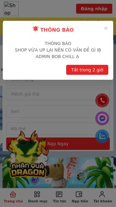 Screenshot 28/02/2025 bobchillroblox.com Shop acc game liên quân uy tín giá rẻ, bảo hành trọn đời, nhiều minigame event hấp dẫn, rút quân huy tự động, hỗ trợ 24/24. TRANG CHỦDANH MỤC GAME TIẾP THỊ LIÊN KẾT TIN TỨCNạp tiền Đăng nhập / Đăng kýĐăng nhậpTrang chủDanh mụcTin tứcNạp tiềnTài khoản THÔNG BÁO SHOP VỪA UP LẠI NÊN CÓ VẤN ĐỀ GÌ IB ADMIN BOB CHILL Ạ  TOP NẠP T.02 Nạp thẻ Top nạp Phần thưởng Nhà mạngMệnh giá thẻNạp Ngay ***Siuuuu** 50.