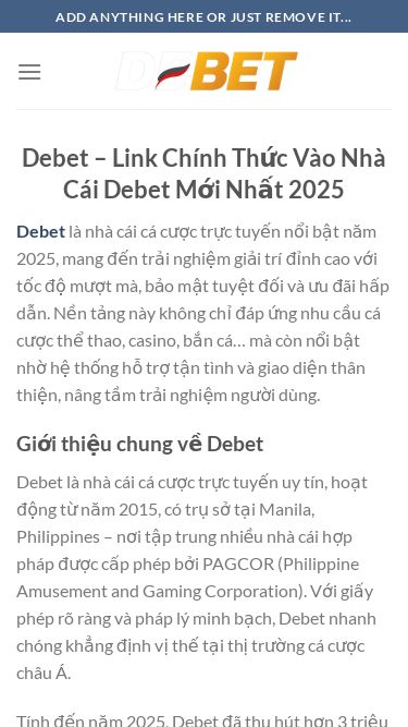 Screenshot 22/04/2025 debet.solutions Trang Chủ - debet.solutions Trang Chủ - debet.solutions Bỏ qua nội dung Add anything here or just remove it... DEBET casino đá gà nổ hũ thể thao khuyến mãi hướng dẫn Debet – Link Chính Thức Vào Nhà Cái Debet Mới Nhất 2025 Debet là nhà cái cá cược trực tuyến nổi bật năm 2025, mang đến trải nghiệm giải trí đỉnh cao với tốc độ mượt mà, bảo mật tuyệt đối và ưu đãi hấp dẫn. Nền tảng này không chỉ đáp ứng nhu 