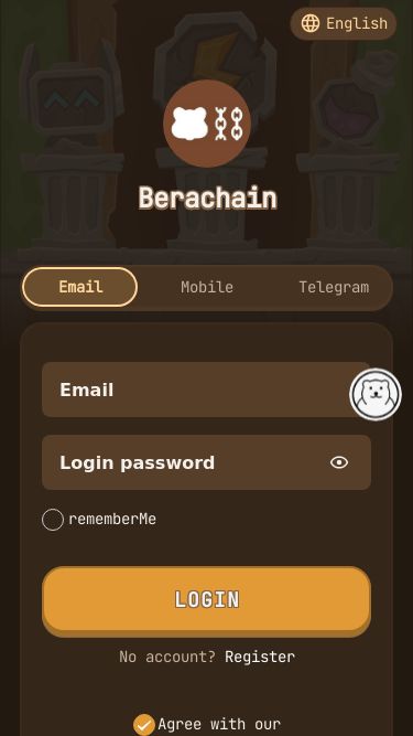 Screenshot 23/03/2025 berachainusd.com Berachain BerachainEnglish EnglishBerachainEmailMobileTelegramrememberMeLoginNo account? RegisterAgree with our《User Agreement and Privacy Policy》MineLeaderboardUpgradeTeamMe