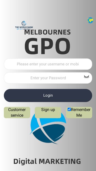 Screenshot 17/03/2025 marketingglobalgpo.com LoginLoginCustomer serviceSign upRemember MeDownload App