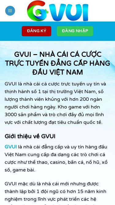 Screenshot 09/05/2025 gvui.io GVUI - NHÀ CÁI CÁ CƯỢC TRỰC TUYẾN ĐẲNG CẤP HÀNG ĐẦU VIỆT NAM Đăng ký Đăng nhập Đá Gà Casino Thể Thao Xổ Số Bắn Cá Nổ Hũ Game Bài E-Sports Khuyến Mãi Hướng Dẫn Liên Hệ Đăng ký Đăng nhập GVUI – NHÀ CÁI CÁ CƯỢC TRỰC TUYẾN ĐẲNG CẤP HÀNG ĐẦU VIỆT NAM GVUI là nhà cái cá cược trực tuyến uy tín và thịnh hành số 1 tại thị trường Việt Nam, số lượng thành viên khủng với hơn 200 ngàn người ch