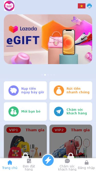 Screenshot 10/05/2025 lazada66.com Nạp tiền ngay bây giờ Rút tiền nhanh chóng Mời bạn bè Chăm sóc khách hàng VIP1 Tham gia Số dư tối thiểu 30.000 ₫ Hoa hồng 20% VIP2 Tham gia Số dư tối thiểu 50.000 ₫ Hoa hồng 25% Động thái thu nhập hoa hồng người dùng 05-10 Hoa hồng thu nhập 691 ₫ 841****425676 05-10 Hoa hồng thu nhập 241 ₫ 841****557384 05-10 Hoa hồng thu nhập 304 ₫ 841****895417 05-10 Hoa hồng thu nhập 49.305 ₫ 841****966273 05-10 Hoa hồng thu nhập 990 ₫ 84