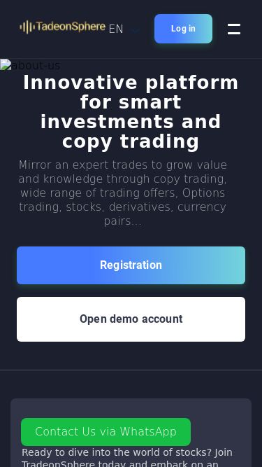 Screenshot 02/05/2025 tradeonsphere.com TradeonSphere - Home Powered by Smartsupp Original text Rate this translation Your feedback will be used to help improve Google Translate About us Mirror Trading Options copy trading Advanced trading account above PDT Live trading interface Trading Categories Futures Trading Stock Trading Forex Trading Oil and gas stock trading Oil and gas stock trading EN English Русский Português Español Italiano Polski Indonesian Français Thai Deutsch Tiếng Việt العربية Malay 中文 Türkçe 日本