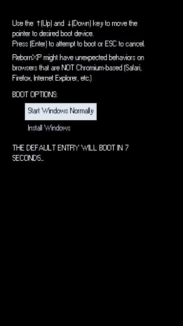 Screenshot 10/05/2025 xp.quenq.com RebornXP Use the ↑(Up) and ↓(Down) key to move the pointer to desired boot device. Press (Enter) to attempt to boot or ESC to cancel. RebornXP might have unexpected behaviors on browsers that are NOT Chromium-based (Safari, Firefox, Internet Explorer, etc.) Boot options: Start Windows Normally Install Windows The default entry will boot in 8 seconds... PhoenixBIOS 1.4 Release 6.0 Copyright 1985-2001 Phoenix Technologies Ltd. All Rights Reserved Copyright 2001-2003 VMware. Inc. VMware BIOS build 314 ATAP