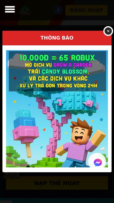 Screenshot 28/05/2025 sshoproblox.com Shoproblox.vn - Shop Mua Bán Robux Uy Tín - Acc Roblox Được Youtuber Đảm Bảo TRANG CHỦ NẠP THẺ NẠP ATM/MOMO SHOP ACC ROBLOX HƯỚNG DẪN DISCORD NẠP THẺ NẠP ATM/MOMO HƯỚNG DẪN DISCORD ĐĂNG NHẬP NẠP THẺ THẺ CÀO TOP NẠP T.5 Chọn nhà mạng Viettel Mobifone Vinaphone -- Chọn đúng mệnh giá. Sai mất thẻ -- Thẻ 10,000đ Thẻ 20,000đ Thẻ 30,000đ Thẻ 50,000đ Thẻ 100,000đ Thẻ 200,000đ Thẻ 300,000đ Thẻ 500,000đ Thẻ 1,000,000đ NẠP TH