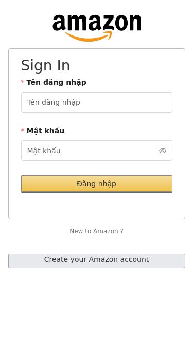 Screenshot 25/05/2025 panel.amz-homepage.com Amazon Sign In Tên đăng nhập Mật khẩu Đăng nhập New to Amazon ? Create your Amazon account