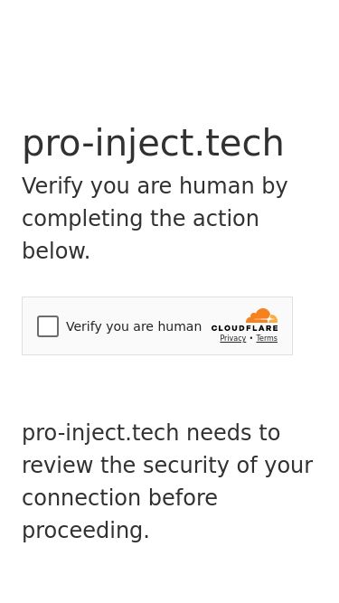 Screenshot 17/05/2025 pro-inject.tech Just a moment... pro-inject.tech Verify you are human by completing the action below. pro-inject.tech needs to review the security of your connection before proceeding. Verification successful Waiting for pro-inject.tech to respond... Ray ID: 94133eec39d1cdf9 Performance & security by Cloudflare