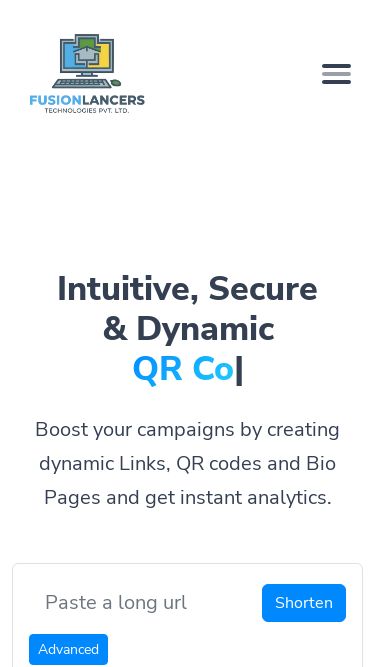 Screenshot 24/03/2025 flpl.us Solutions Bio Pages Convert your social media followers QR Codes Customizable & trackable QR codes Blog Resources Help Center Find answers to your questions Developer API Guide on how to use our API Login Get Started Intuitive, Secure& Dynamic QR Co| Boost your campaigns by creating dynamic Links, QR codes and Bio Pages and get instant analytics. Copy Shorten Advanced Custom Password Protection Your link has been successfully shortened. Want to more customization options? Get started Get Started htt