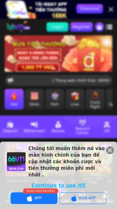 Screenshot 02/05/2025 66vn1.com 66VN Svg Vector Icons : http://www.sfont.cn 成功 失败 哭脸 Download 66VN.COM 5.0 Login Register ⭐️ Trang web chính thức: 66VN.COM ⭐️ ⭐️ 4 Hoa hồng khủng dành cho Đại Lý ⭐️ ⭐️ Lương VIP hàng tháng lên đến 300,000K có hiệu lực trọn đời ⭐️ ⭐️ Ngày 8 hàng tháng hoàn trả lên đến 1,000 Tỷ ⭐️ ⭐️ Cho Đi chữ Tín - Nhận Lại Niềm Tin! ⭐️ ⭐️ Hoàn trả ngay lập tức 3% ⭐️ ⭐️ Tiền thưởng giới thiệu 