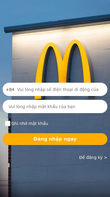 Screenshot 18/03/2025 mcdv-n.com Đăng nhập +84 Ghi nhớ mật khẩu Để đăng ký >