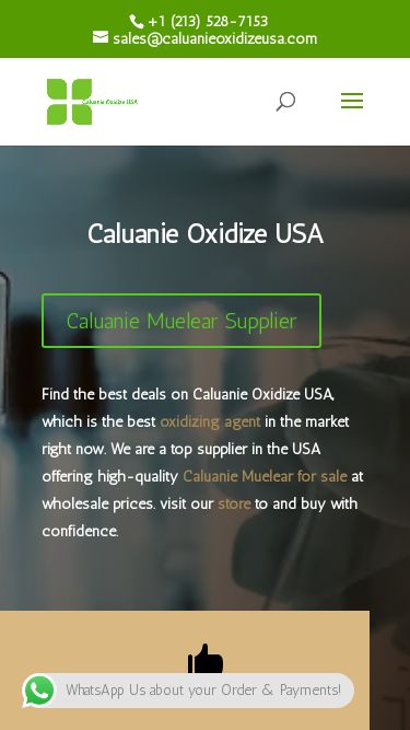 Screenshot 21/05/2025 caluanieoxidizeusa.com Caluanie Oxidize USA +1 (213) 528-7153 sales@caluanieoxidizeusa.com Track your Order Contact Us 0 Items About Us Chemicals Blog Contact Us My account Select Page About Us Chemicals Blog Contact Us My account Track your Order Contact Us Caluanie Oxidize USA Caluanie Muelear Supplier Find the best deals on Caluanie Oxidize USA, which is the best oxidizing agent in the market right now. We are a top supplier in the USA offering high-quality Caluanie Muelear for sale at wholesale prices. visit our store to and 