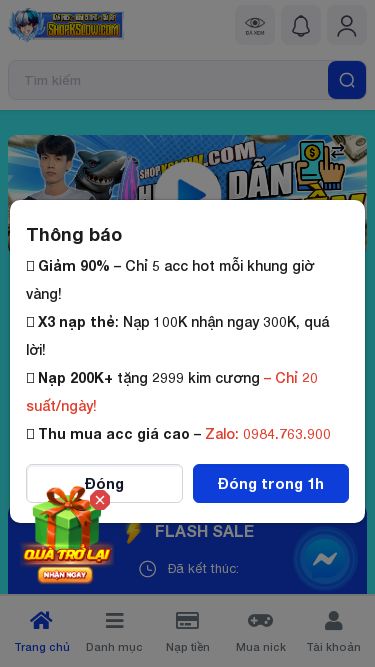 Screenshot 13/04/2025 shopkslow.com shopkslow.com - Shop Nick Free Fire Chính Thức Của kslow shopkslow.com - Shop Nick Free Fire Chính Thức Của kslow shopkslow.com - Shop Nick Free Fire Chính Thức Của kslow 1900272737 https://shopkslow.com/ shopkslow.com - Shop Nick Free Fire Chính Thức Của kslow Danh mục Đã xem Search result total search Search result total search Nạp Tiền Thông báo × Hệ thống/ Event Giao dịch ‹ › Mua acc Trang chủ Nạp Tiền Tìm Acc FF Theo Yêu Cầu Thu Mua Acc FF NẠP ATM Th