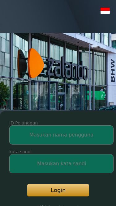 Screenshot 16/05/2025 zalandoshop.co Login ID Pelanggan kata sandi Login Tidak ingat kata sandi Tidak punya akun, pergi untuk mendaftar English Indonesia China Customer Service