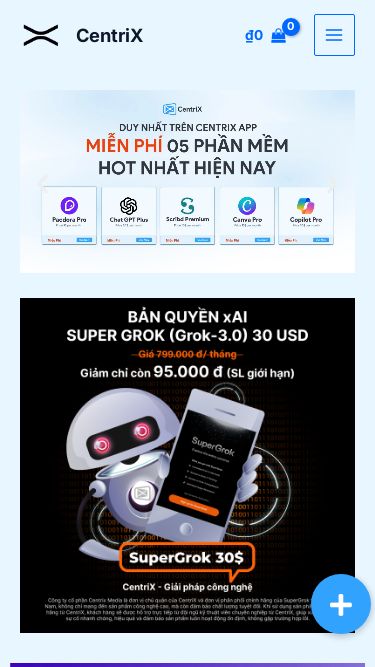 Screenshot 05/05/2025 software.centrix.asia MS Office bản quyền, Tài khoản AI giá rẻ | CentriX Nhảy tới nội dung CentriX Home Sản phẩm Bật/tắt Menu Phần mềm làm việc Bật/tắt Menu Phần mềm OpenAI – ChatGPT Phần mềm AI Phần mềm Microsoft 365 Phần mềm học tập Phần mềm thiết kế Blog Liên hệ Giới thiệu My Account Tìm kiếm: Tìm kiếm Tìm kiếm ₫0 CentriX ₫0 Main Menu Home Sản phẩm Bật/tắt Menu Phần mềm làm việc Bật/tắt Menu Phần mềm OpenAI – ChatGPT 
