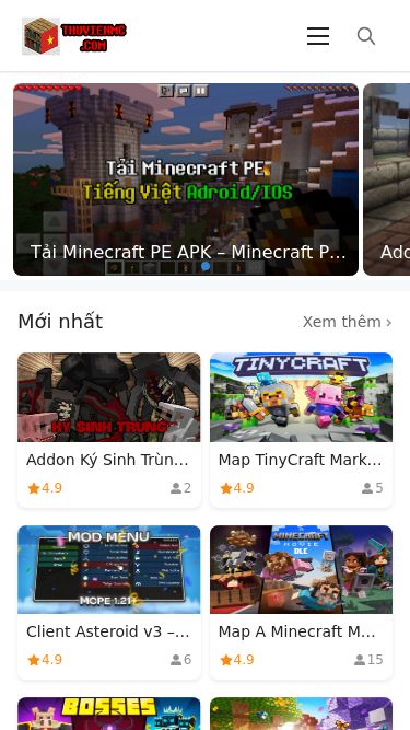 Screenshot 25/04/2025 thuvienmc.com Thuvienmc.com - ThuvienMC là web tải tất cả các addon cho Minecraft PE - MCPE miễn phí dành cho game Minecraft Mobile Pocket - MCPE Minecraft PE Home Addon (152) Resource Pack (20) Shader Pack (6) Tải game (2) MCPEDL (36) Cách cài (1) Tải Minecraft PE APK – Minecraft PE Tiếng Việt cho điện thoại Android/IOS Addon Zombie Apocalypse – Tận thế Zombie cho MCPE Newb Shader – Shader Siêu đẹp cho MCPE/Bedrock Addon From the Fog – MCPE/Crafting and Building Addon One Piece