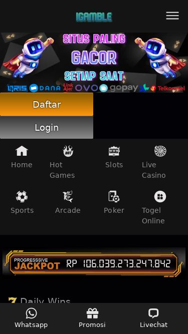 Screenshot 22/02/2025 igamble1.com Igamble | Portal Hiburan Online terbaik di Indonesia Beranda Slot Online Live Casino Sportsbook Arcade Togel Online Poker Whatsapp Telegram Livechat Whatsapp Telegram Livechat Daftar Login Beranda Slot Online Live Casino Sportsbook Arcade Togel Online Poker Daftar Login Home Hot Games Slots Live Casino Sports Arcade Poker Togel Online Daily Wins Gates of Olympus Starlight Princess Sweet Bonanza Power of Thor Megaways Aztec Gems Gates of Gatot Kaca Popular Games Mahjong Ways Koi Gate Gem Saviour Conquest Gol