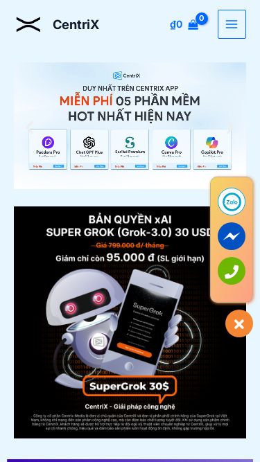 Screenshot 05/04/2025 software.centrix.asia MS Office bản quyền, Tài khoản AI giá rẻ | CentriX Nhảy tới nội dung CentriX Home Sản phẩm Bật/tắt Menu Phần mềm làm việc Bật/tắt Menu Phần mềm OpenAI – ChatGPT Phần mềm AI Phần mềm Microsoft 365 Phần mềm học tập Phần mềm thiết kế Blog Liên hệ Giới thiệu My Account Tìm kiếm: Tìm kiếm Tìm kiếm ₫0 CentriX ₫0 Main Menu Home Sản phẩm Bật/tắt Menu Phần mềm làm việc Bật/tắt Menu Phần mềm OpenAI – ChatGPT 