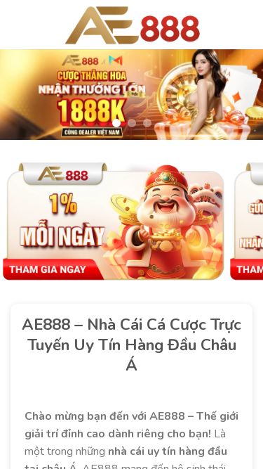 Screenshot 21/05/2025 ae888.ae.org AE888 Chuyển đến nội dung Trang Chủ Thể Thao Casino Xổ Số Đá Gà Bắn Cá E-Sport Khuyến Mãi VIP 21/05/2025 10:17 (GMT+7) Đăng Nhập Đăng Ký AE888 – Nhà Cái Cá Cược Trực Tuyến Uy Tín Hàng Đầu Châu Á Chào mừng bạn đến với AE888 – Thế giới giải trí đỉnh cao dành riêng cho bạn! Là một trong những nhà cái uy tín hàng đầu tại châu Á, AE888 mang đến hệ sinh thái cá cược đa dạng, minh bạch và an toàn tuyệt đ