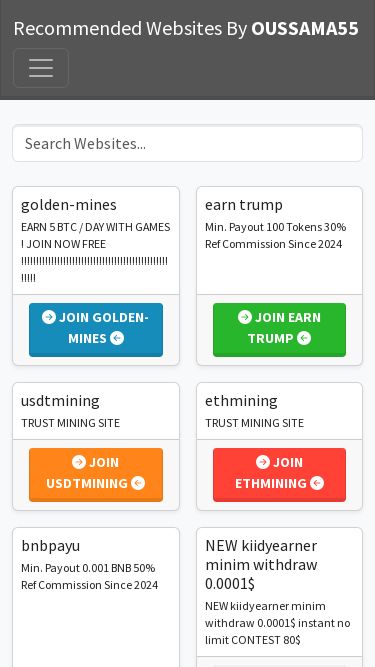 Screenshot 05/05/2025 moonsfroggy.com Recommended Websites By OUSSAMA55 Recommended Websites By OUSSAMA55 Add golden-mines EARN 5 BTC / DAY WITH GAMES ! JOIN NOW FREE !!!!!!!!!!!!!!!!!!!!!!!!!!!!!!!!!!!!!!!!!!!!!!!!!!!!!! Join golden-mines earn trump Min. Payout 100 Tokens 30% Ref Commission Since 2024 Join earn trump usdtmining TRUST MINING SITE Join usdtmining ethmining TRUST MINING SITE Join ethmining bnbpayu Min. Payout 0.001 BNB 50% Ref Commission Since 2024 Join bnbpayu NEW kiidyearner minim withdraw 0.0001$ NEW kiidyearner minim withdraw