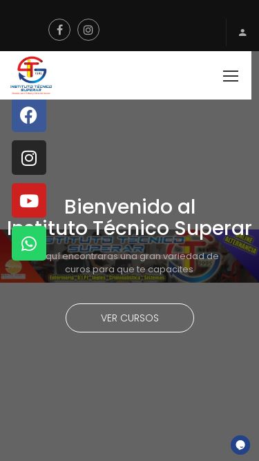 Screenshot 03/03/2025 its.edu.co Home - Instituto Técnico Superar Cursos y TécnicosÁrea Salud (Enfermería)Área EducaciónNosotrosInstitucionalOrganizaciónSistema de gestión de calidadProgramas técnico por competenciasDiplomadosFAQsContactenosCAMPUS VIRTUALPre inscribirse NECESITAS AYUDA? LLÁMANOS AHORA (+57) 3167797929- (+57) 3225491846 - (2) 8353302institutotecnicosuperior@gmail.com - itscalidad@gmail.com Cursos y TécnicosÁrea Salud (Enfermería)Área EducaciónNosotrosInstitucionalOrganizaciónSistema de gestión de calidadPro