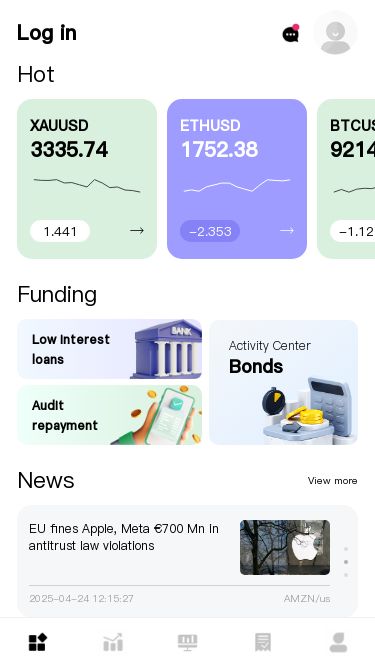 Screenshot 24/04/2025 h5.agel.cc 本站点必须要开启JavaScript才能运行 Log in Hot XAUUSD 3335.67 1.439 → ETHUSD 1752.39 -2.352 → BTCUSD 92145.03 -1.127 → Funding Low interest loans Audit repayment Activity Center Bonds News View more Google To Remote Workers — Return To Office 3 Days A Week Or Take A Buyout: Report - Alphabet (NASDAQ:GOOG), Amazon.com (NASDAQ:AMZN) 2025-04-24 12:26:23 AMZN/us EU fines Apple, Meta €700 Mn in antitrust law violations 2025-04-24 12:15:27 AMZN/us Decoding Tesla Inc (TSLA): A Strategic SWOT I