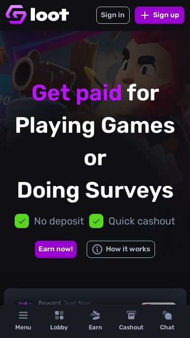 Screenshot 07/06/2025 gemsloot.com Gemsloot: Free Cash, Robux, Bitcoin, Gift cards & more! Sign in Sign up Menu Lobby Earn Cashout Chat Get paid for Playing Games or Doing Surveys No deposit Quick cashout Earn now! How it works Reward Just Now referral: 1 0.25 Earn Just Now Your Surveys 0.3 Reward Just Now welcome: gemsloot 0.05 Reward Just Now qualification 0.2 Reward Just Now qualification 0.3 143306.468 Users cashed out this month 17M 10S Avg. time to the first cashout 1477346 Finished offers in total Here's how Select offer to comple