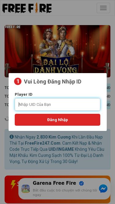 Screenshot 15/03/2025 freefire247.com Free Fire Đại Lộ Danh Vọng - Kênh Nạp Kim Cương Free Fire Kiểm Tra Số Điện Thoại Chức Năng Nạp Kim Cương và Nhận Code Menu Hướng dẫn TOP 1 : WAGヽƁÁϹ●ＧẤＵ (ID: 297885124)345.350.000 VNĐ TOP 2 : Tｈｉêｎ Kｉｍㅤ㊪ (ID: 416686630)87.670.000 VNĐ TOP 3 : C4HiHiHiHi (ID: 10251125)65.230.000 VNĐ Dữ Liệu Được Cập Nhật Theo Thời Gian Thực. 779639**** Đã nhận được Hành Động Bay - Linh Điểu 15/03/2025 08:20:47 828511**** Đã nh