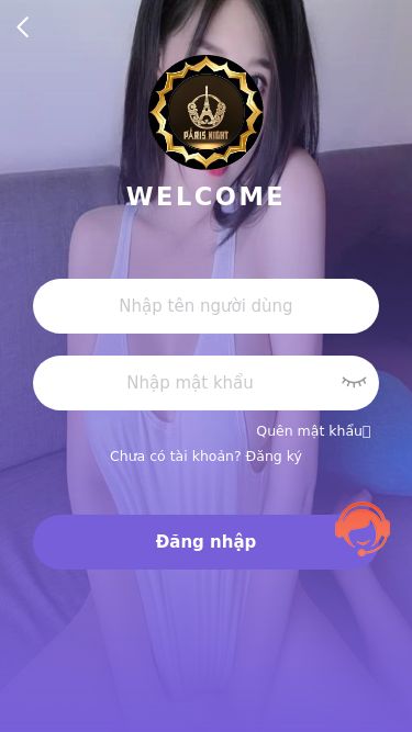 Screenshot 30/04/2025 parisnightclub.cc Đăng nhập WELCOME Quên mật khẩu？ Chưa có tài khoản? Đăng ký Đăng nhập