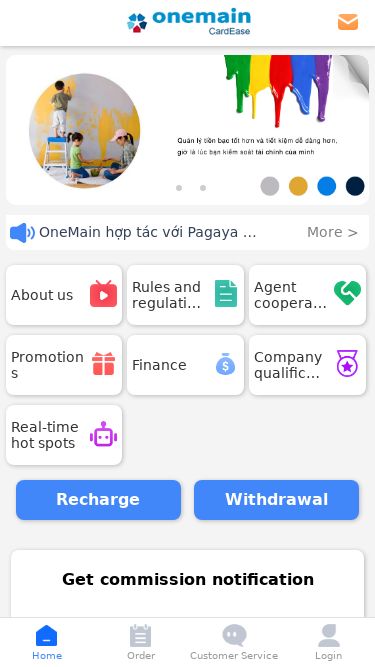 Screenshot 23/04/2025 onemain1.com OneMain Update reminder Current version number：V1.0.0 Latest version number： This update content： Later Download Update Return OneMain hoàn tất việc mua lại Foursight Capital, tăng cường triển khai tài chính ô tô OneMain hợp tác với Pagaya triển khai công nghệ AI, mở rộng dịch vụ cho vay ô tô OneMain đầu tư 50 triệu USD hỗ trợ các tổ chức tài chính cho dân tộc thiểu số và cựu chiến binh More > About us Rules and regulations Agent coo