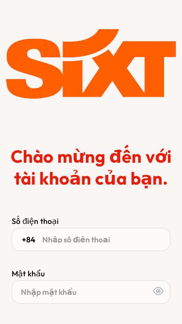 Screenshot 07/05/2025 m.sixt-fund.com SIXTAPP Chào mừng đến với tài khoản của bạn. Số điện thoại +84 Mật khẩu Đăng nhập Quên mật khẩu?