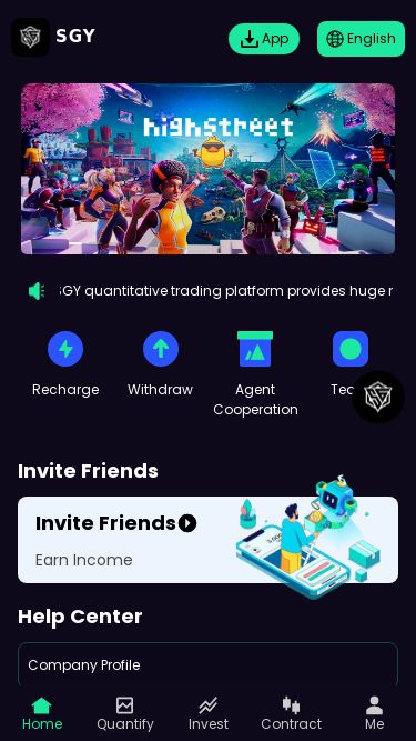 Screenshot 03/03/2025 sgyudew.top SGY SGY App English h 1.SGY quantitative trading platform provides huge returns of nearly 20%-60%! High-frequency quantitative trading, fully automatic operation, fast and stable profits, and withdrawals at any time. It can automatically search for digital currencies such as BTC, ETH, USDT, etc. on major exchanges. RechargeWithdrawAgent CooperationTeamInvite FriendsInvite Friends Earn IncomeHelp CenterCompany ProfileWithdrawal RrecordReal-Time Quotes BINANCE OKX HUOBI COINBASE BTC/USDT93342.01+ 9.47% ETH/US