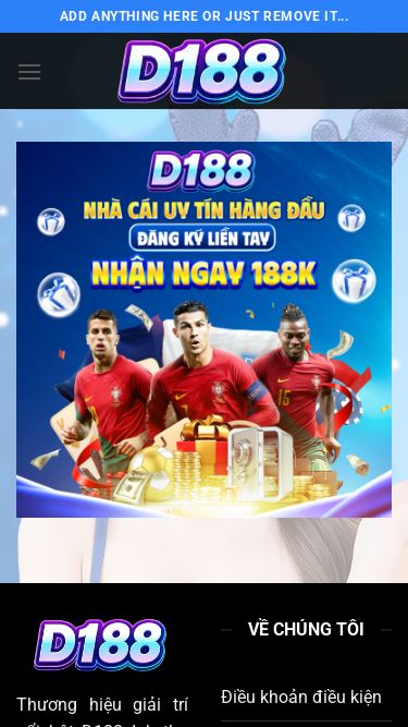 Screenshot 27/07/2026 d188.ink D188 - Bỏ qua nội dung Add anything here or just remove it... ĐĂNG KÝ ĐĂNG NHẬP D188 CASINIO NỔ HŨ BẮN CÁ ĐÁ GÀ XỔ SỐ THỂ THAO TIN TỨC Thương hiệu giải trí nổi bật D188 Ink thu hút đông đảo người chơi nhờ giao diện ấn tượng và trải nghiệm mượt mà. Cổng game quy tụ đầy đủ sảnh bóng đá kèo nhà cái cạnh tranh, sòng bài trực tuyến đỉnh cao cùng hàng loạt tựa game quay hũ jackpot xanh chín, đáp ứng mọi n