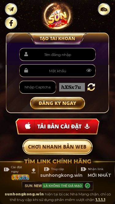 Screenshot 13/03/2025 sunhongkong.win SUNHONGKONG | TẢI SUN WIN APK/IOS - ĐĂNG KÝ & ĐĂNG NHẬP CHÍNH THỨC GAME BÀI MACAO Cài đặt để vượt chặn và truy cập sunhongkong.win chính hãng CHÚC MỪNG! Bạn đã đăng ký thành công Tên đăng nhập: abcxyz Mật khẩu: ***G Một số phiên bản Android có thể không tương thích với CH Play, vui lòng cài đặt bản apk bên dưới nếu không tải được game Hướng dẫn tải file cài đặt Bước 1 Bấm chọn tải game ngay Mở fi