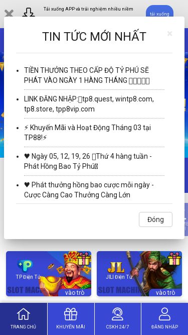 Screenshot 06/03/2025 tp88.win TP88 TRANG CHỦ CHÍNH THỨC | LINK VÀO TP88 2024 Chat with us, powered by LiveChat Tải xuống APP và trải nghiệm nhiều niềm vui hơntải xuốngTIN TỨC: LTIỀN THƯỞNG THEO CẤP ĐỘ TỶ PHÚ SẼ PHÁT VÀO NGÀY 1 HÀNG THÁNG 