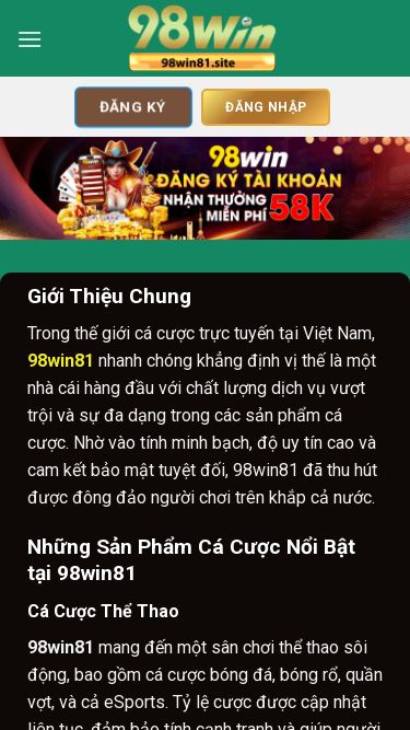 Screenshot 17/05/2025 98win81.site 98win81 com - Nhà cái 98win uy tín hàng đầu 2025 Skip to content 98win81 Bắn Cá Casino Đá Gà Thể Thao Xổ Số Hướng dẫn Đăng ký Đăng nhập Giới Thiệu Chung Trong thế giới cá cược trực tuyến tại Việt Nam, 98win81 nhanh chóng khẳng định vị thế là một nhà cái hàng đầu với chất lượng dịch vụ vượt trội và sự đa dạng trong các sản phẩm cá cược. Nhờ vào tính minh bạch, độ uy tín cao và cam kết bảo mật