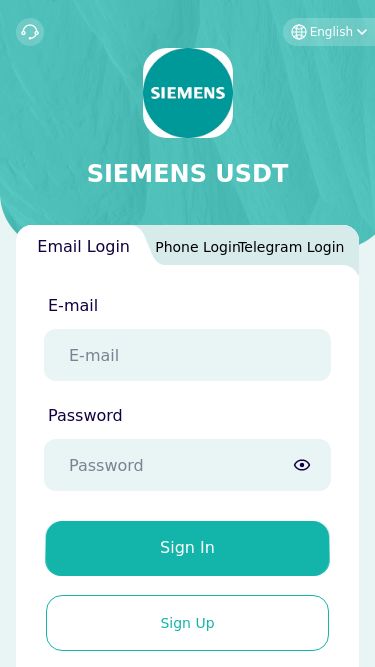 Screenshot 13/03/2025 fdc1188.com SIEMENS USDT SIEMENS USDTEnglishEmail LoginPhone LoginTelegram LoginE-mailPasswordSign InSign Up