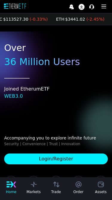 Screenshot 03/08/2025 outwardgd.com EtherumETF BTC $113527.30 (-0.33%) ETH $3441.02 (-2.45%) ADA $0.7157 (-0.81%) DOGE $0.1955 (-3.44%) XRP $2.83 (-5.18%) LTC $107.55 (-0.3%) BCH $529.20 (-2.23%) TRX $0.3232 (-1.47%) LINK $15.87 (-1.99%) Over 36 Million Users Joined EtherumETF WEB3.0 Accompanying you to explore infinite future Security | Convenience | Trust | Innovation Login/Register Withdraw Deposit Blind Box DeFi Lending Security Center Investment Portfolio Address Book Address Book Charity C2C 2/3 BTC +1.2632% ETH +0.2632% 2/2 1/0 Investm