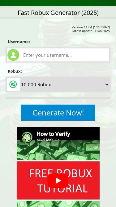 Screenshot 11/08/2025 buxlinkey.pages.dev Fast Robux Generator (2025) Version 11.04 (19C89867) Latest update: 11/8/2025 Username: Robux: 10,000 Robux 25,000 Robux 50,000 Robux 100,000 Robux Please enter your username Generate Now! Latest Activities x9999x has generated 100,000 Robux · 2s ago 865 Comments Sort by  Top Emma Henley Shreveport, Louisiana It did work. Thank you so much Like · Reply · Mark as spam · 461 · 3w Michael Jervin Elago How long does it take to my account? Like · Reply · Mark as spam · 210 · 3w Viktor Pazman Rainy River