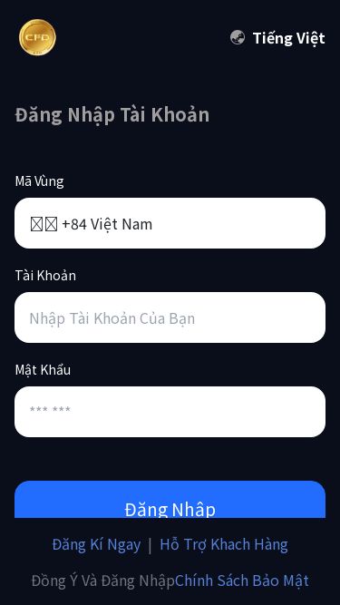 Screenshot 30/05/2025 tolean.com CFDtoken Tiếng Việt Đăng Nhập Tài Khoản Mã Vùng 
