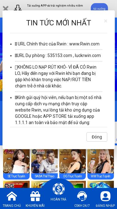Screenshot 31/05/2025 m.896223.com Rwin.COM | NỔ HŨ | BẮN CÁ | THỂ THAO | SÒNG BÀI | GAME BÀI | XỔ SỐ | ĐÁ GÀ Tải xuống APP và trải nghiệm nhiều niềm vui hơn tải xuống ĐĂNG NHẬP Đăng ký L 