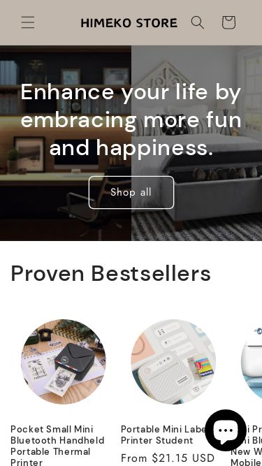 Screenshot 26/02/2025 himekostore.store HimekoStore Skip to content All products Home & Kitchen Tool & Home Improvement Office & School Supplies Log in X (Twitter) Instagram TikTok Search Log in Cart Enhance your life by embracing more fun and happiness. Shop all Proven Bestsellers Pocket Small Mini Bluetooth Handheld Portable Thermal Printer Pocket Small Mini Bluetooth Handheld Portable Thermal Printer Regular price $224.61 USD Regular price Sale price $224.61 USD Unit price /  per  Choose options Portable Mini Label Printer Student 